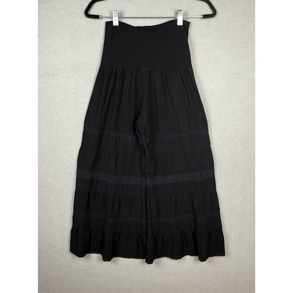 Baik Baik Honolulu Sz S/M Black Rayon Fold Over Tiered Wide Leg Eyelet Pants - Picture 5 of 6